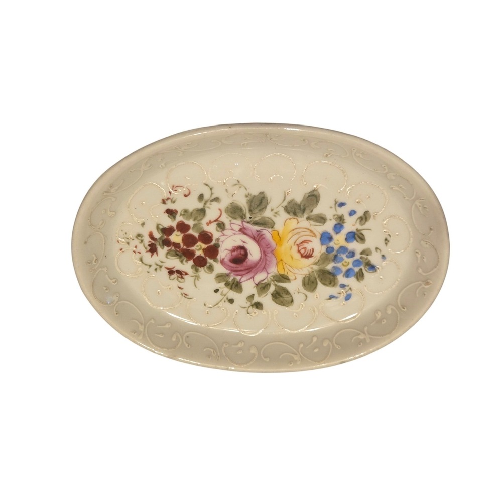 Goldcastle Trinket Dish Small Cream Floral Moriage Hand Painted Japan